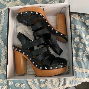 Nine West wood look heels black straps women’s 8